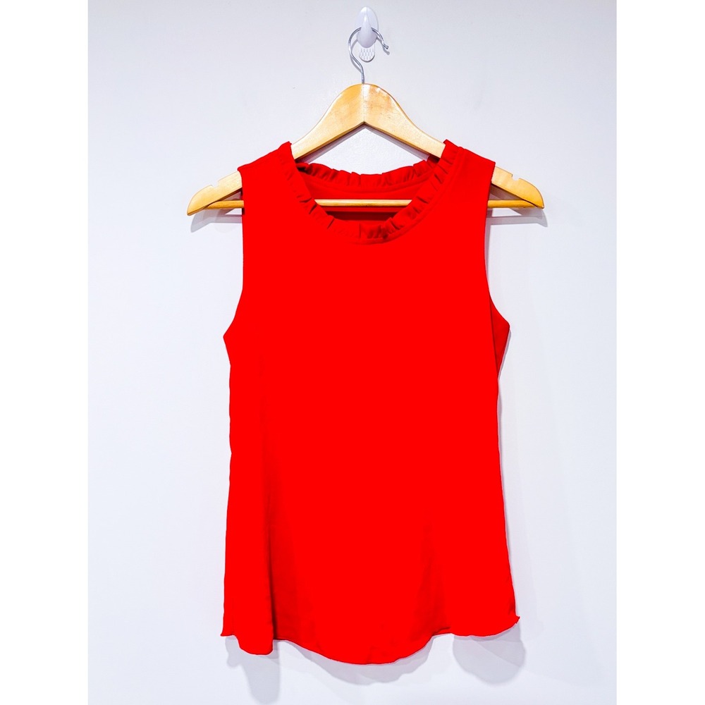 Red Sleeveless Ruffle Neck Flowy Blouse Shell Top Medium